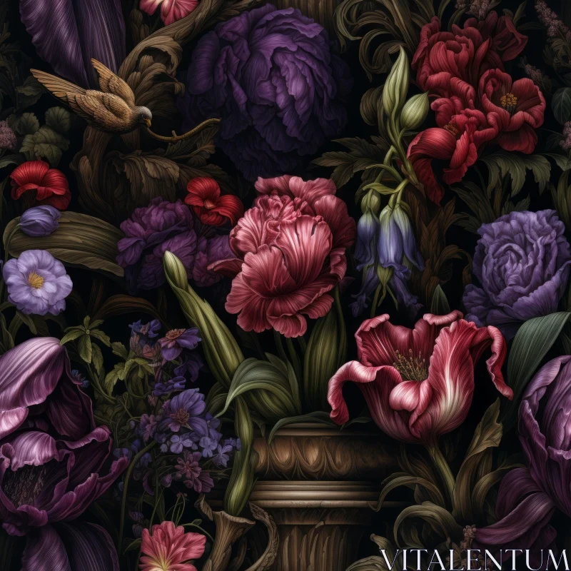 Exquisite Floral Painting with Roses, Tulips, and Lilies AI Image