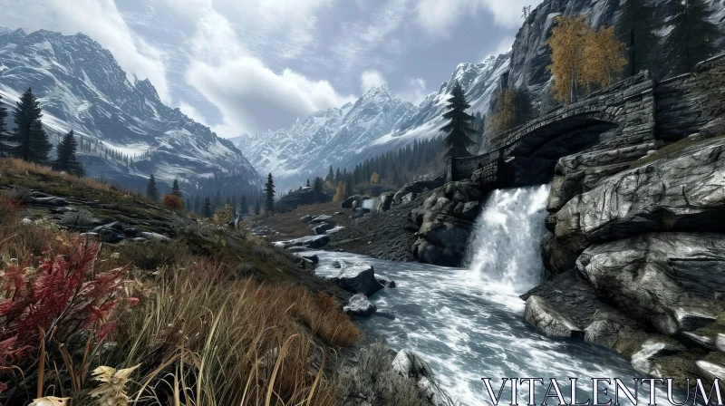 Mountain Valley Landscape: Serene Beauty Captured AI Image