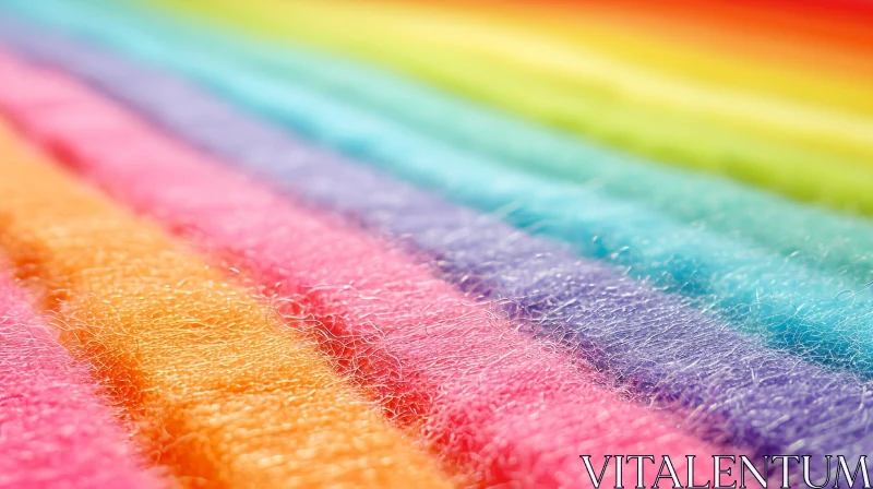 Rainbow-Colored Carpet: A Close-Up View of Vibrant Colors and Soft Texture AI Image
