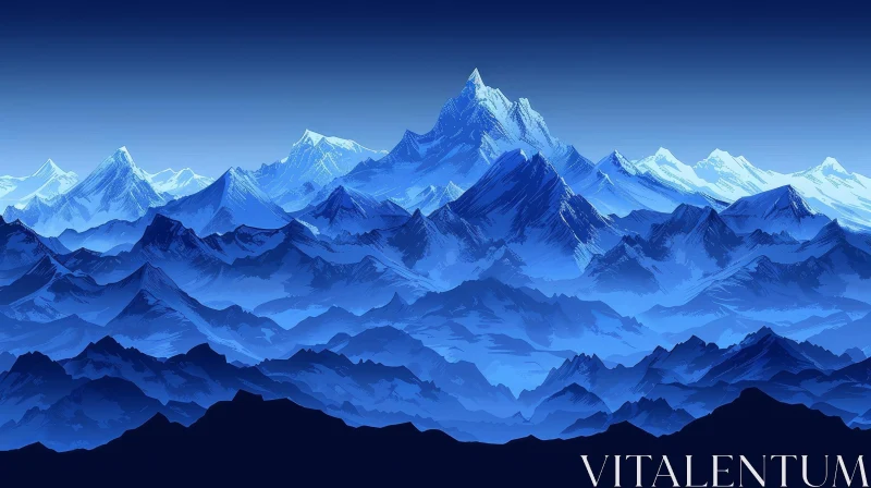 Serene Mountain Landscape Digital Painting AI Image