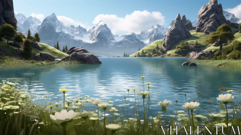 AI ART Tranquil Mountain Lake Landscape