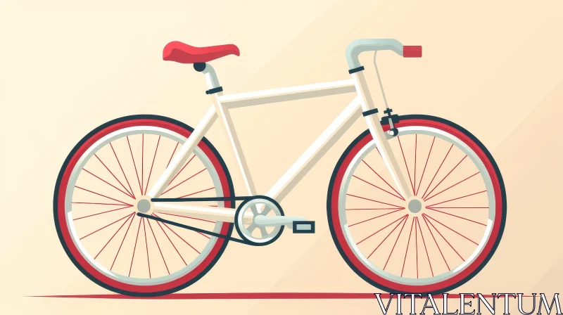 White Bicycle Illustration with Red Wheels AI Image