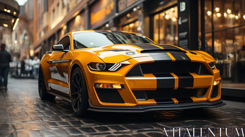 AI ART Yellow Ford Mustang Shelby GT350 on City Street