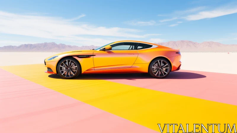 Yellow Sports Car in Desert Landscape AI Image