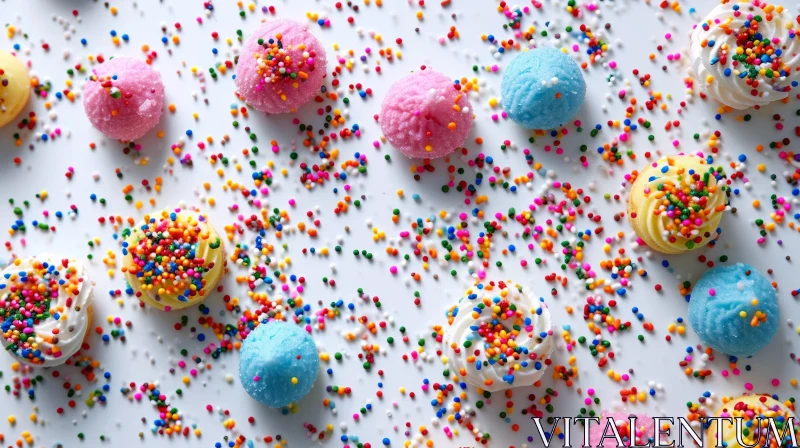 Colorful Sprinkles and Frosting on Small Cupcakes - Playful Delight AI Image