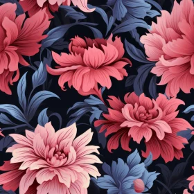 Dark Blue Floral Pattern | Pink and Blue Flowers | Intricate Details
