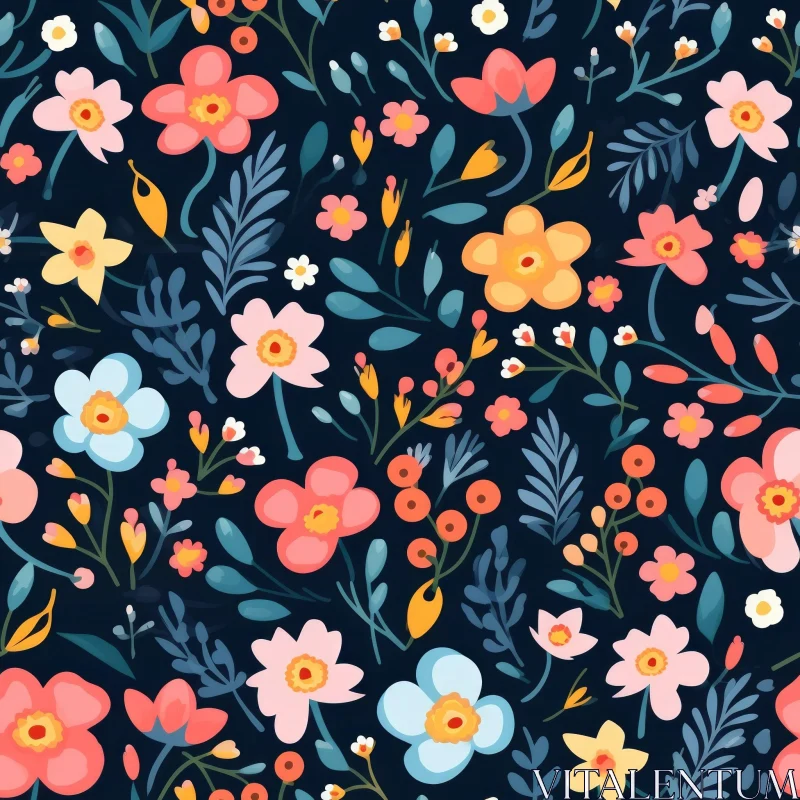 Dark Blue Floral Seamless Pattern AI Image