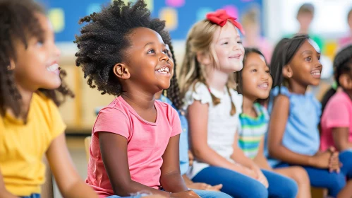 Diverse Children in Colorful Classroom - Smiling Faces