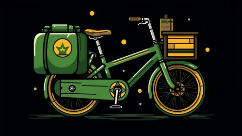 Green Bicycle Vector Illustration with Beer Case and Gas Can