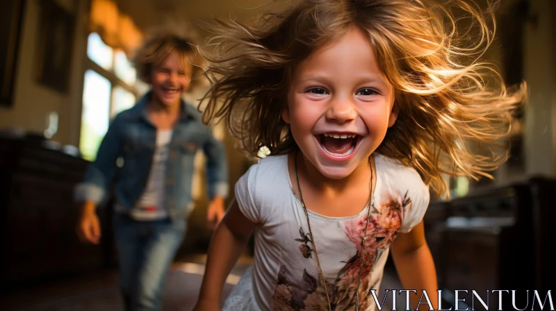Joyful Little Girl Running in a House AI Image