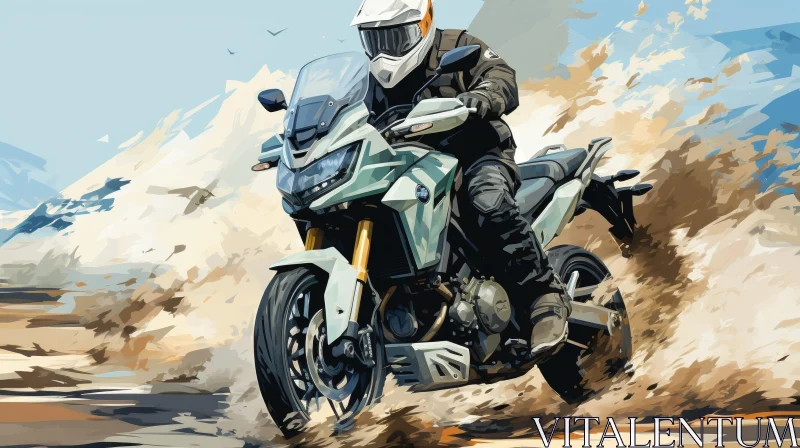 AI ART Man Riding Motorcycle on Winding Dirt Road