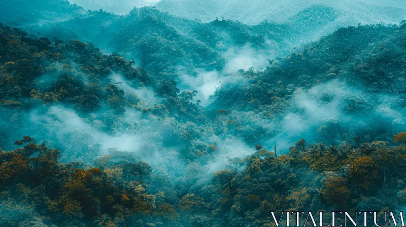 Misty Mountain Forest Landscape AI Image