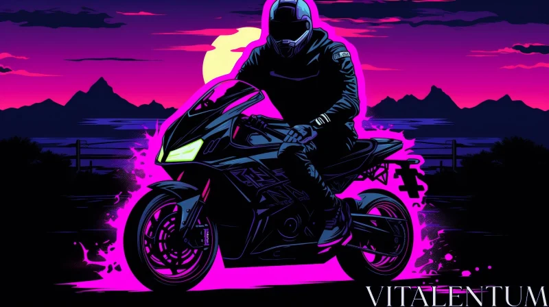 Night Motorcycle Rider Digital Illustration AI Image