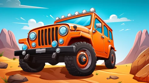 Orange Off-Road Car Illustration in Desert