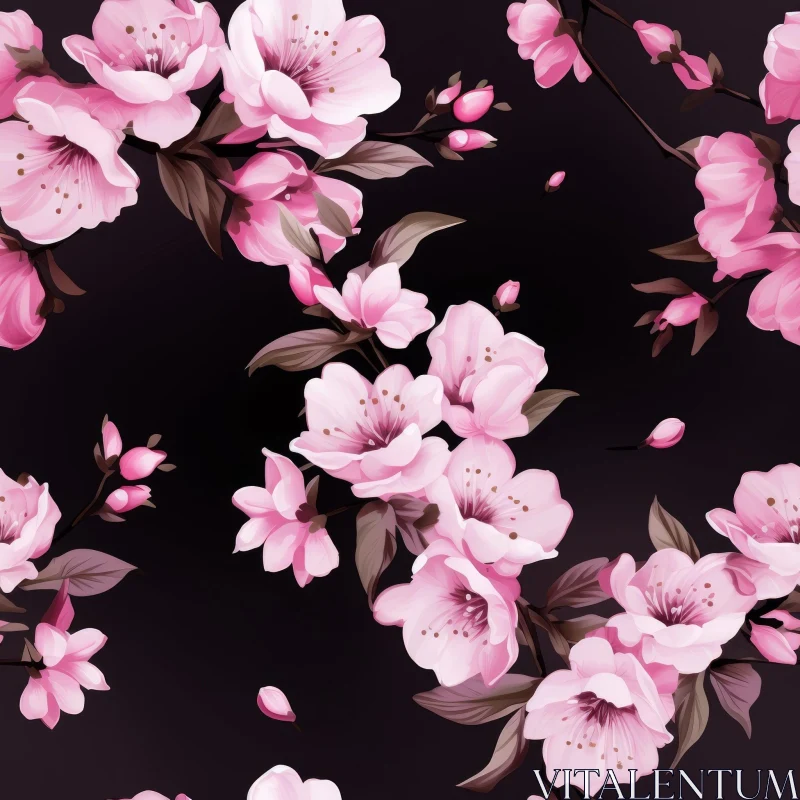 Pink Cherry Blossoms Seamless Pattern AI Image