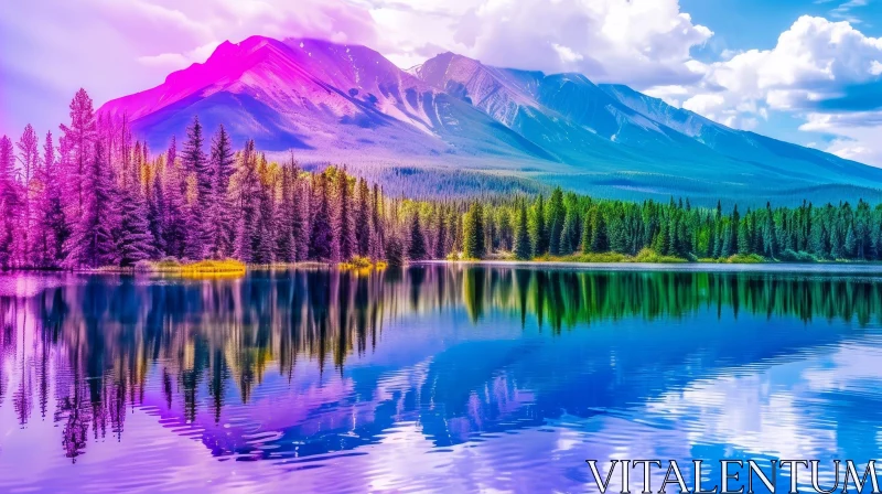 Serene Mountain Landscape with Snow-Covered Peaks and Reflective Lake AI Image