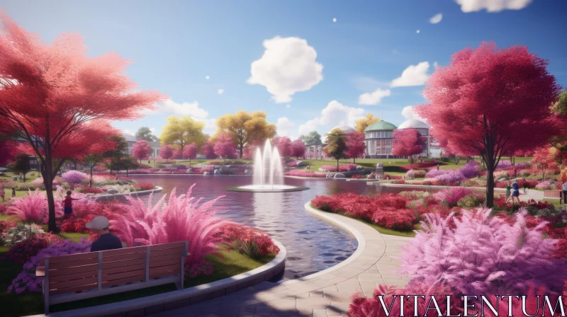 Whimsical Pink Park Scene: An Ethereal Landscape AI Image