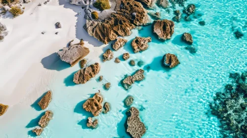 Aerial View of a Breathtaking Turquoise Beach with White Sand