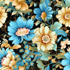 Dark Floral Pattern - Blue, Gold, Green