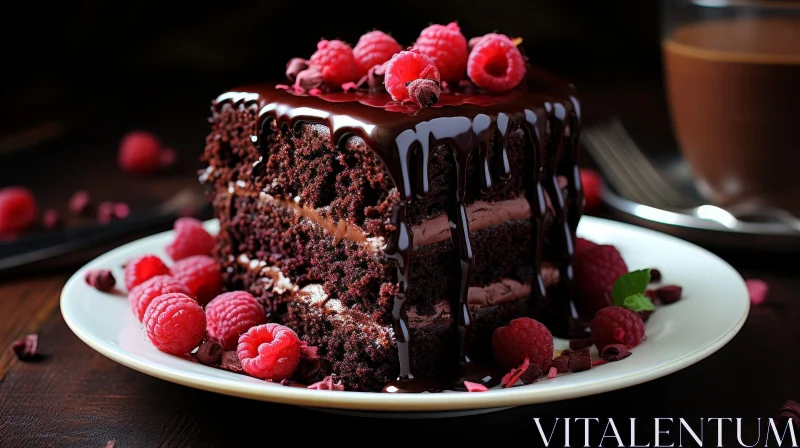 Decadent Chocolate Cake with Ganache and Raspberries AI Image