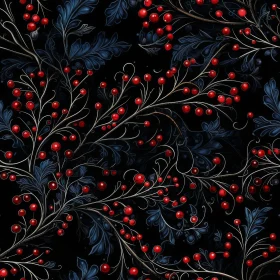 Elegant Red Berries and Blue Leaves Seamless Pattern