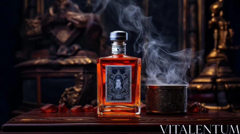 AI ART Elegant Whiskey Bottle with Woman Label and Smoke