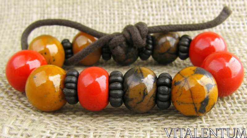 Handmade Beaded Bracelet with Brown, Yellow, and Orange Beads AI Image