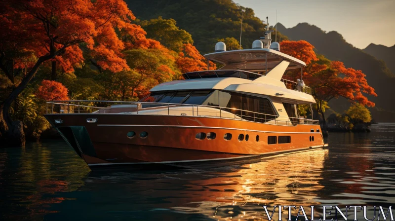 Luxurious Yacht in Calm Bay AI Image