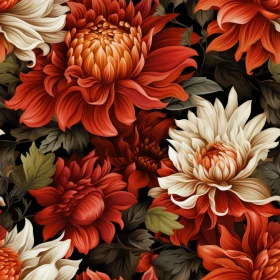 Red and White Chrysanthemum Seamless Pattern