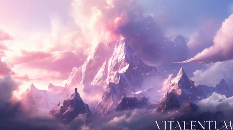 Snow-Covered Mountain Range at Sunset AI Image