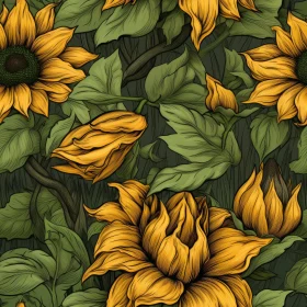 Sunflowers and Leaves Seamless Pattern for Home Decor