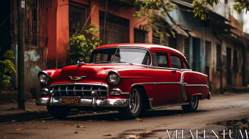Vintage Red Chevrolet Bel Air in Havana, Cuba AI Image