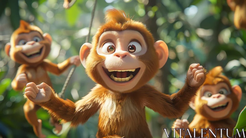 Brown Monkey 3D Rendering on Branch AI Image