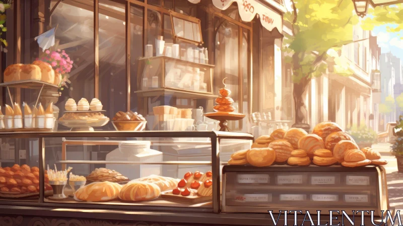 Charming Bakery Painting on Street Corner AI Image