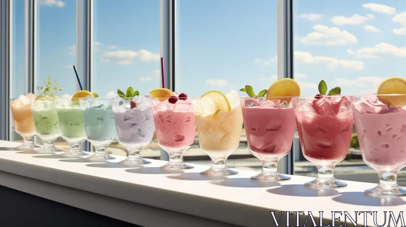 Colorful Slush Drinks on White Counter AI Image