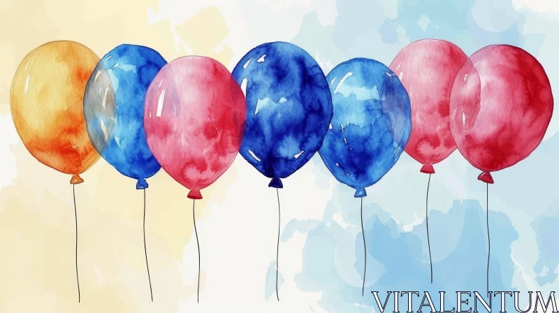 Colorful Watercolor Balloons Illustration AI Image