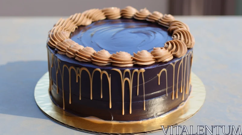 Delicious Chocolate Cake with Ganache Drip and Rosettes AI Image