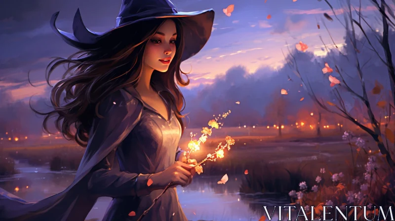 Enchanting Witch in Forest Artwork AI Image