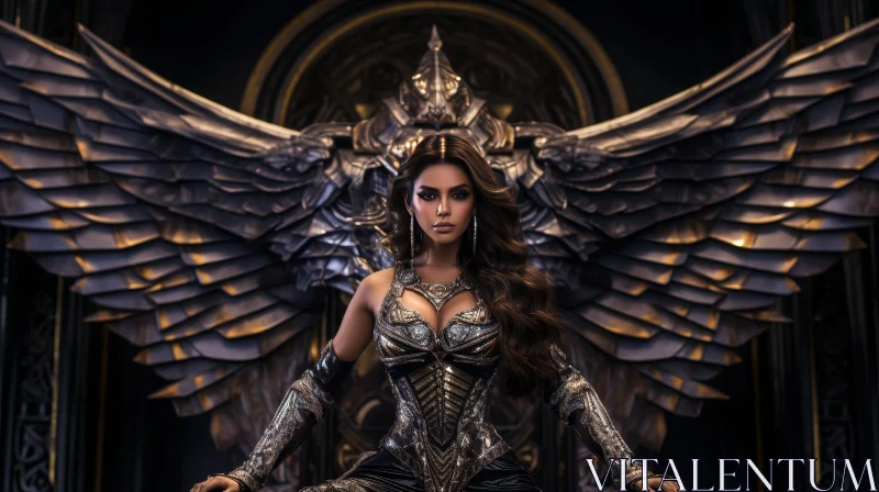 Enchanting Woman Portrait with Wings and Armor AI Image