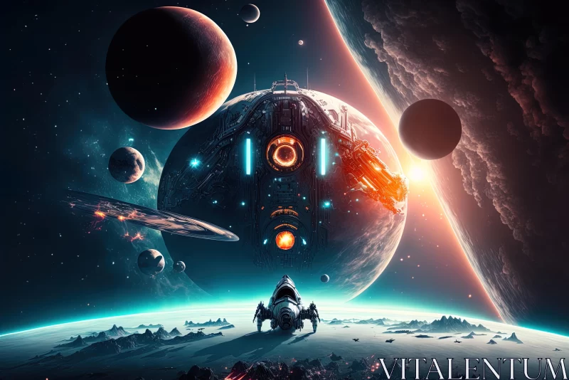 Futuristic Realism: Spaceships and Planets in Outer Space AI Image