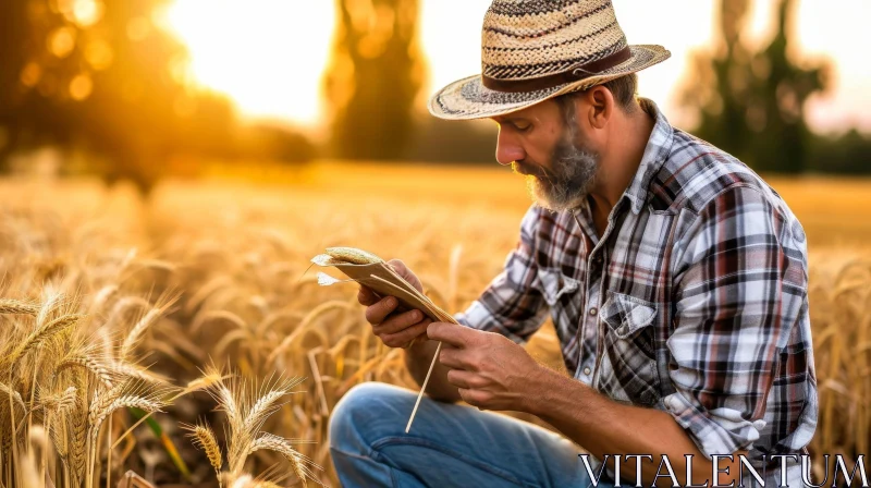 Man in Wheat Field at Sunset AI Image