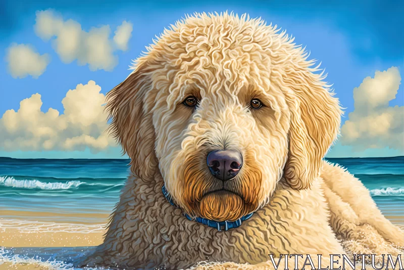 Realistic Dog Portrait on the Beach | Whimsical Cartoons | Hyper-Detailing AI Image