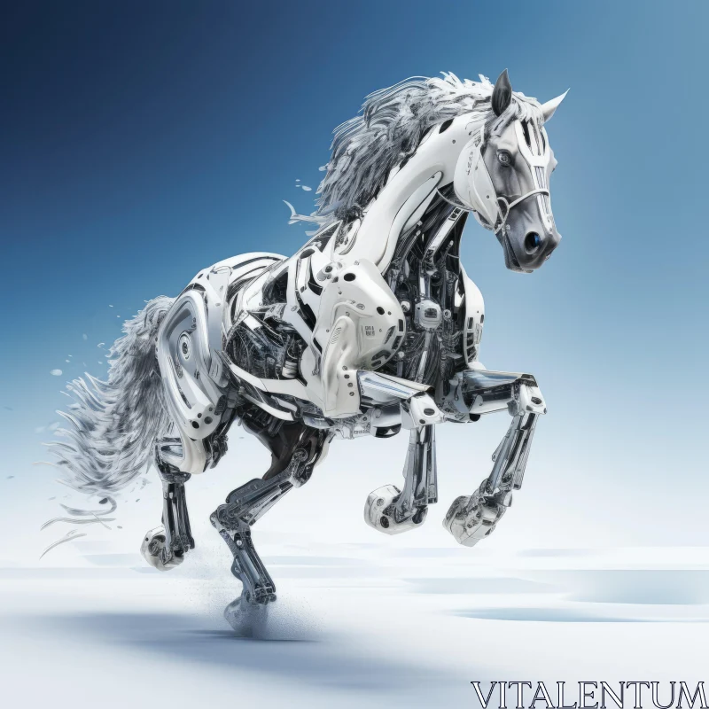 Robotic Horse in Snow - 3D Technological Marvel AI Image