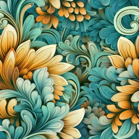 Vintage Floral Pattern on Teal Background