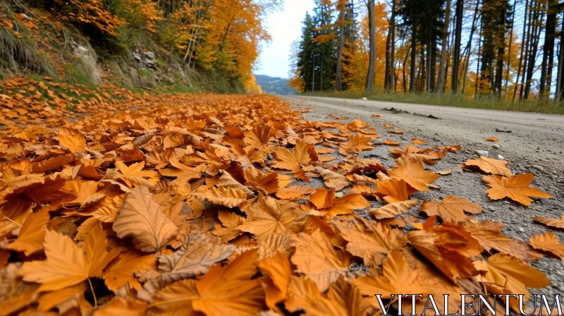 Autumn Forest Road: A Serene Journey Through Nature's Palette AI Image