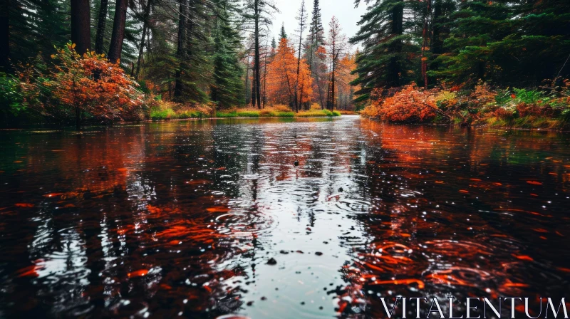 Captivating Autumn Forest Reflections in Crystal Clear River AI Image