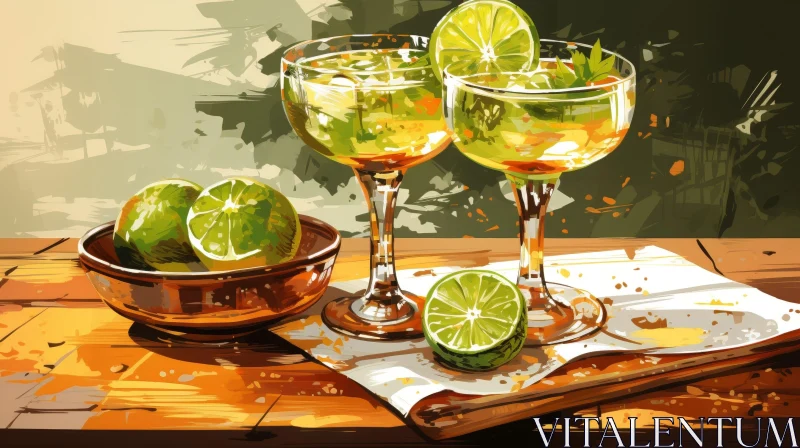 Champagne Glasses and Lime Still Life AI Image