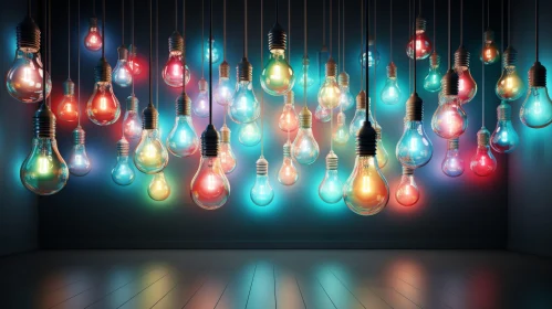 Colorful Light Bulbs in 3D Room