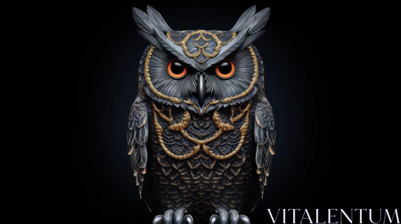 Dark Realistic Owl Painting with Bright Orange Eyes AI Image