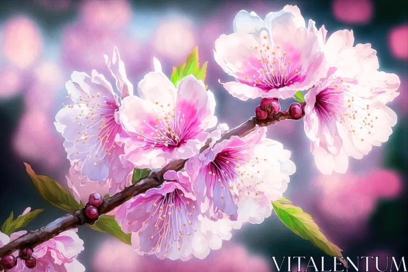 Delicate Pink Blossoms Painting - Detailed and Meticulous Artwork AI Image